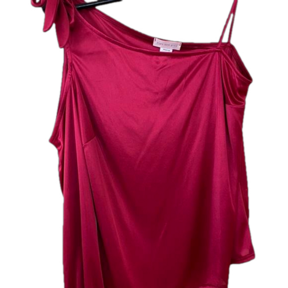 Rose and Grey. Faux Satin Blouse. 🩸 Red. Sz L.